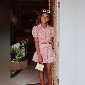 Lola and The Boys Girls Pink Cheetah Skirt & Top Set Size 4/5